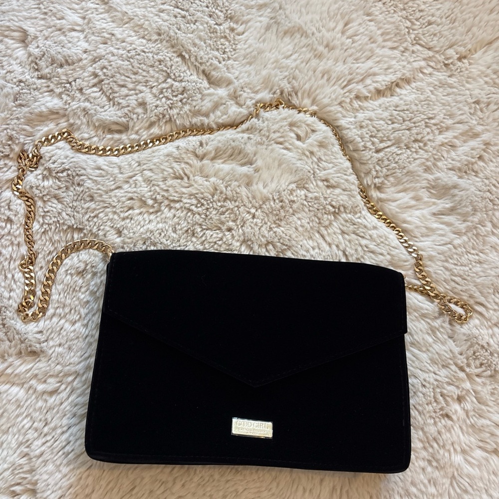 Good Girl Black Velvet Purse With Gold Strap